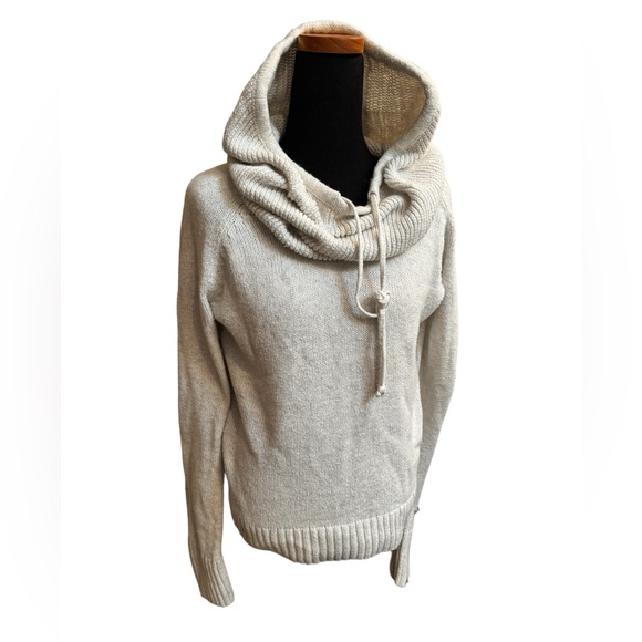 Columbia Sweaters - COLUMBIA HOODED hidden cowl neck sweater cream color wool cozy cotton marled EUC